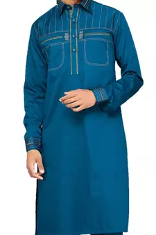 Blue plain cotton pathani-suits