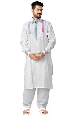 White plain linen pathani-suits 1