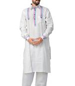 White plain linen pathani-suits