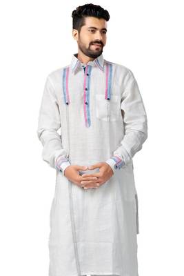 White plain linen pathani-suits 2