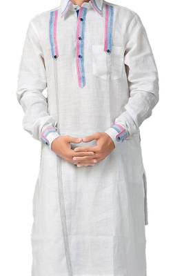 White plain linen pathani-suits 3