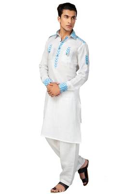 White plain linen pathani-suits 1