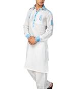 White plain linen pathani-suits