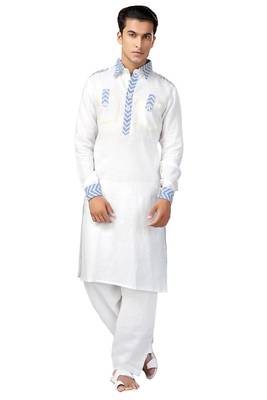 White plain linen pathani-suits 1