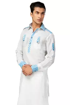 White plain linen pathani-suits