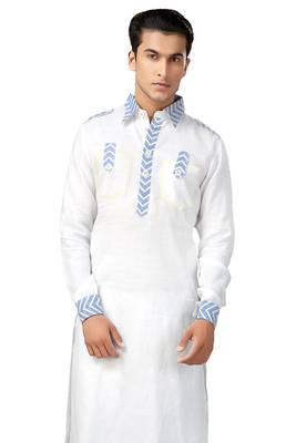 White plain linen pathani-suits 2