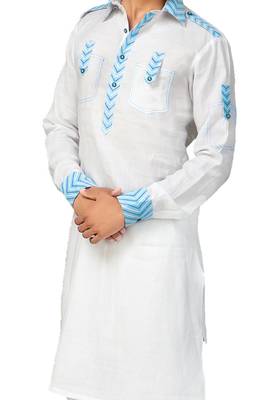 White plain linen pathani-suits 3