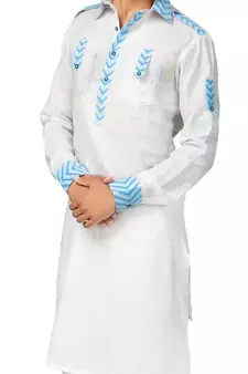 White plain linen pathani-suits
