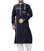 Blue plain linen pathani-suits