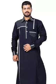 Blue plain linen pathani-suits