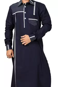 Blue plain linen pathani-suits