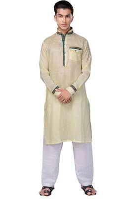 Beige plain linen pathani-suits 1
