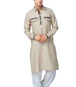 Beige plain linen pathani-suits