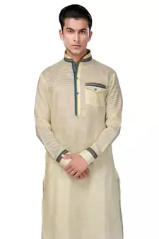 Beige plain linen pathani-suits