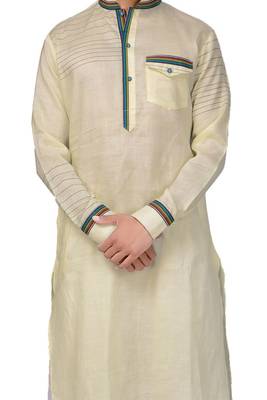 Beige plain linen pathani-suits 3
