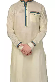 Beige plain linen pathani-suits