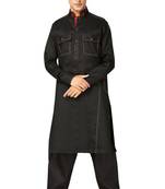 Black plain cotton pathani-suits