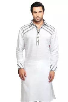 White plain cotton pathani-suits