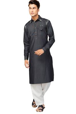 Grey plain cotton pathani-suits 1