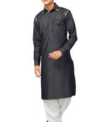 Grey plain cotton pathani-suits