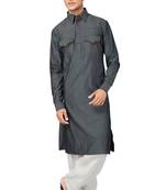 Grey plain cotton pathani-suits