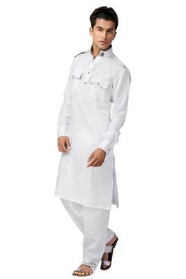 White plain cotton pathani-suits 1