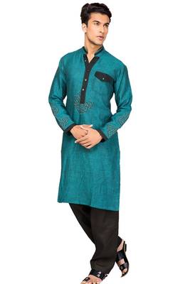 Green plain linen pathani-suits 1