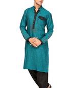 Green plain linen pathani-suits