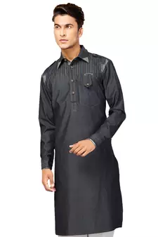 Grey plain cotton pathani-suits