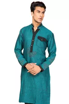 Green plain linen pathani-suits
