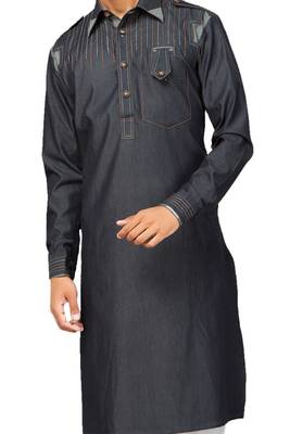 Grey plain cotton pathani-suits 3