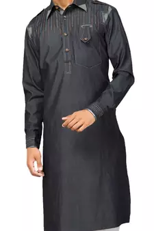 Grey plain cotton pathani-suits