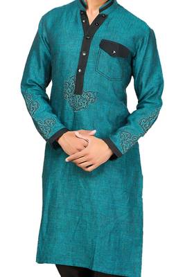 Green plain linen pathani-suits 3