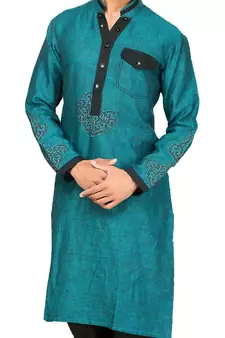 Green plain linen pathani-suits