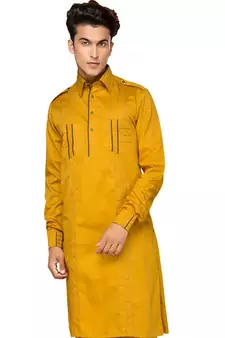 Yellow plain cotton pathani-suits