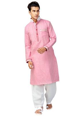 Pink plain linen pathani-suits 1