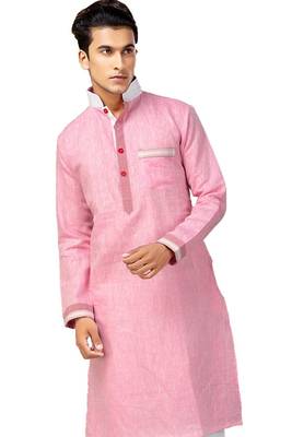 Pink plain linen pathani-suits 2