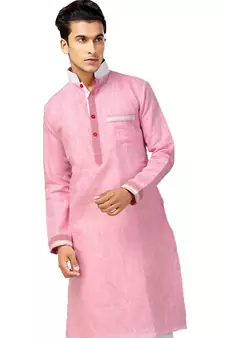 Pink plain linen pathani-suits