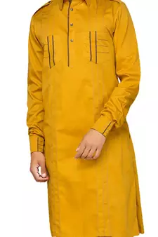 Yellow plain cotton pathani-suits