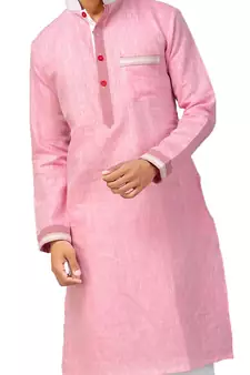 Pink plain linen pathani-suits