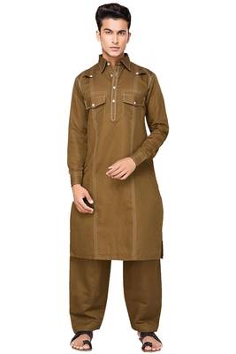 Brown plain cotton pathani-suits 1