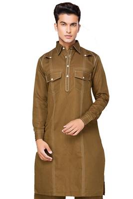 Brown plain cotton pathani-suits 2