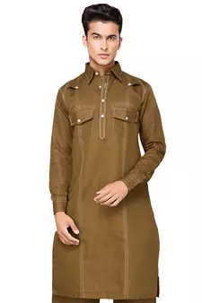 Brown plain cotton pathani-suits