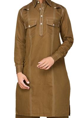 Brown plain cotton pathani-suits 3