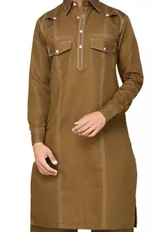 Brown plain cotton pathani-suits