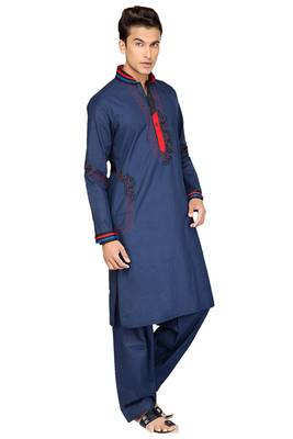 Blue plain cotton pathani-suits 1