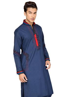 Blue plain cotton pathani-suits 2