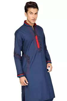 Blue plain cotton pathani-suits