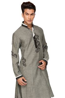 Grey plain cotton pathani-suits 2