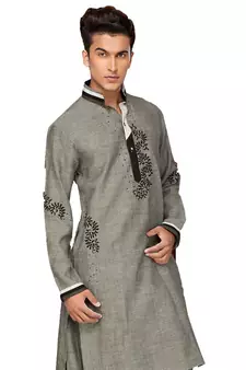 Grey plain cotton pathani-suits